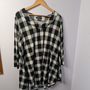 Mod Cabincore Plaid Swing Top 3X Black White Button Henley